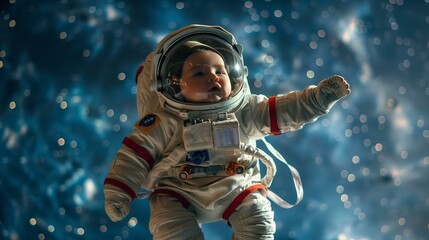 dream big follow your dreams concept with a baby astronaut in a space suit in space