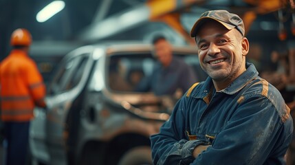 Car Repair Male wearning suit and smiles at the camera hd photo - obrazy, fototapety, plakaty