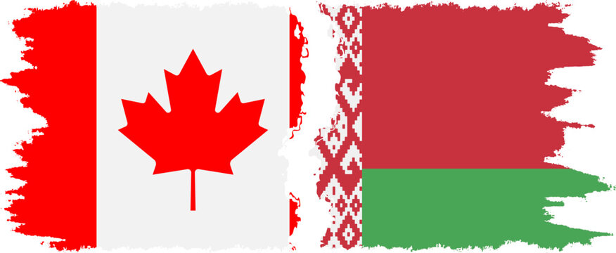Belarusian and Canada grunge flags connection vector