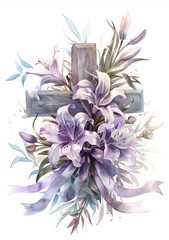 a background of a cross decorated with flowers