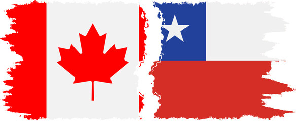 Chile and Canada grunge flags connection vector