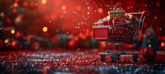 Holiday Shopping Cart A Gift-Filled Cart for the Festive Season Generative AI - obrazy, fototapety, plakaty