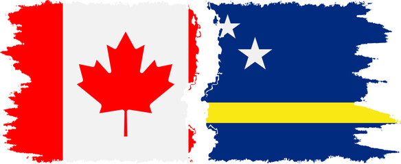 Curacao and Canada grunge flags connection vector