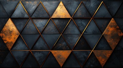 Golden Triangle Pattern on Black Background Generative AI