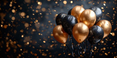 Naklejka premium Golden Balloons in the Dark A Sparkling Celebration for the New Year Generative AI