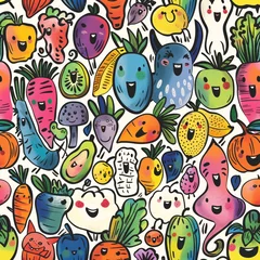Fotobehang Fruit and Veggie Frenzy A Colorful and Fun Illustrated Artwork Generative AI © Riya
