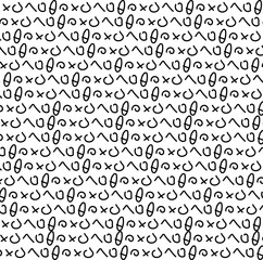 Small elements, icons or symbols form texture. Among the objects there are crosses, circles, spirals, and so on.