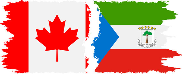 Equatorial Guinea and Canada grunge flags connection vector