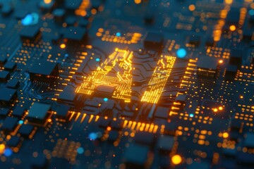  letters "AI" engraved on electronic circuit, microchip 
