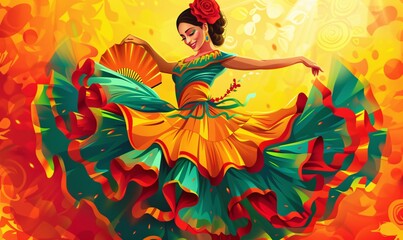 Dancing in the Sun A Colorful Fiesta of Flamenco Flair Generative AI - obrazy, fototapety, plakaty