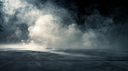 Obraz premium An enigmatic image of swirling fog covering a dark, reflective surface, conveys a sense of mystery and depth. 