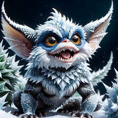 Dive into fantasy: AI art reveals close-ups of a frozen gremlin's frosty allure. Mythical beauty in macro detail.