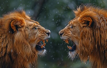 A battle breaks out between two Panthera leo lions.