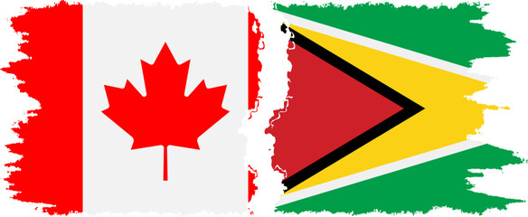 Guyana and Canada grunge flags connection vector