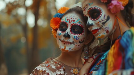 Calavera Couture Two Women Embrace the Day of the Dead Spirit Generative AI