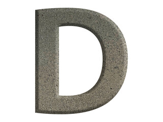 The shape of the letter D is made from cement, isolated on transparent background, PNG