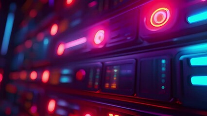 A series of LED lights on a control panel each one representing a different aspect of the realtime alert system.