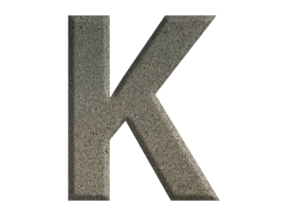 The shape of the letter K is made from cement, isolated on transparent background, PNG