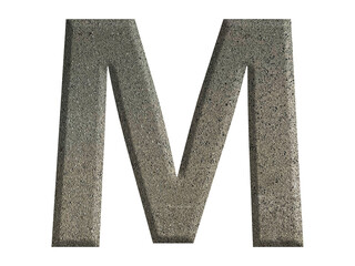 The shape of the letter M is made from cement, isolated on transparent background, PNG