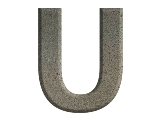 The shape of the letter U is made from cement, isolated on transparent background, PNG