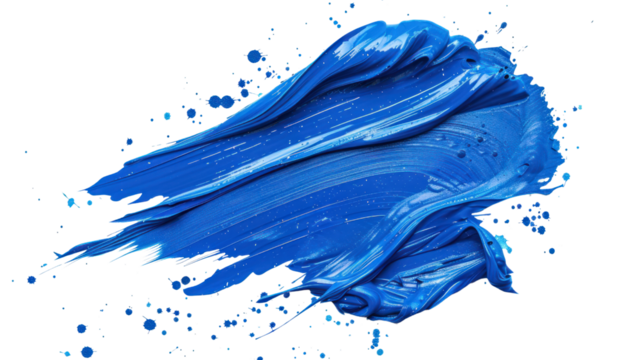 Watercolor of Vibrant blue paint stroke isolated on transparent and white background.PNG image