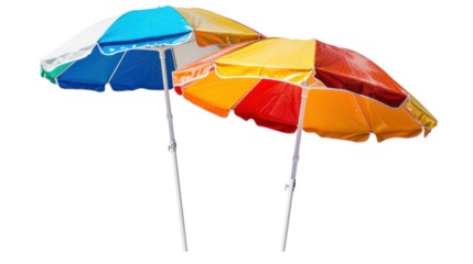 two colorful beach umbrella  isolated on transparent and white background.PNG image