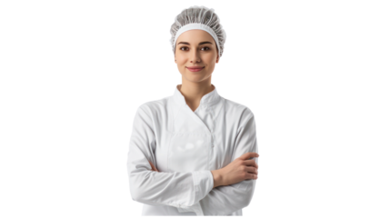 factory women manager in uniform,female chef  isolated on transparent and white background.PNG image