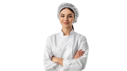 factory women manager in uniform,female chef  isolated on transparent and white background.PNG image
