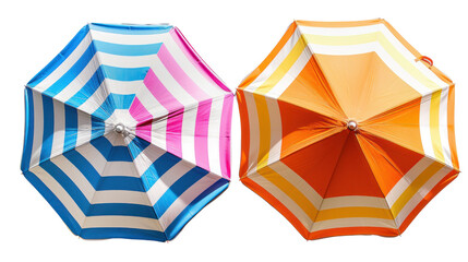 two colorful beach umbrella  isolated on transparent and white background.PNG image