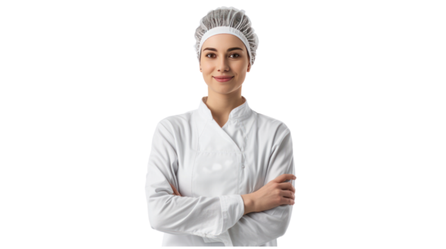 factory women manager in uniform,female chef  isolated on transparent and white background.PNG image - Powered by Adobe