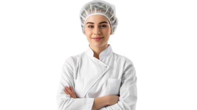factory women manager in uniform,female chef  isolated on transparent and white background.PNG image
