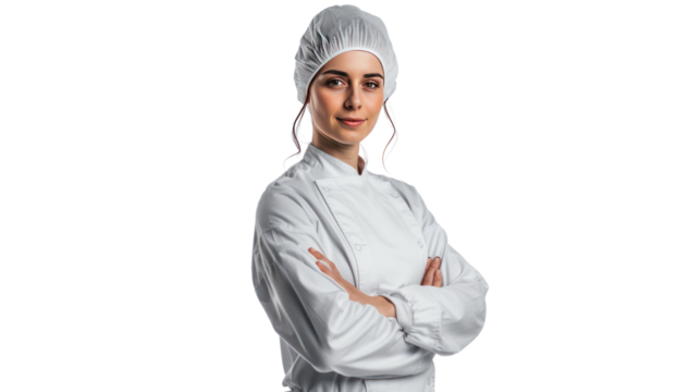 factory women manager in uniform,female chef  isolated on transparent and white background.PNG image