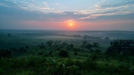 Fototapeta na wymiar Sunset over Tamazungu Valley Tanzania in the Style of Art of the Congo