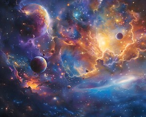 Obraz na płótnie Canvas Masisches Universum / Galaxie Wallpaper / Kosmos Poster / Unendliche Weiten Hintergrundbild / 5:4 Format / Ai-Ki generiert