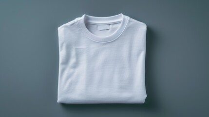 Folded White Cotton T-shirt on Gray Background