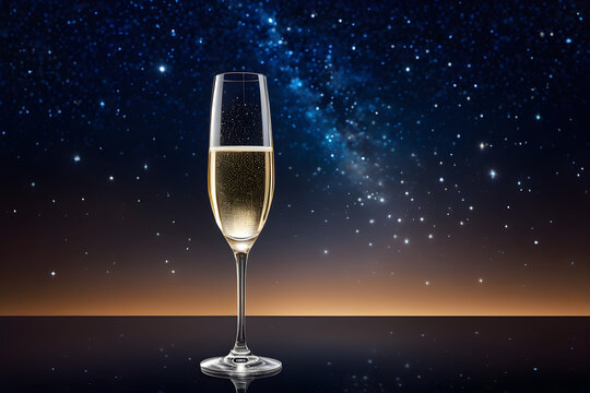 A champagne glass, against the night sky. Generative AI