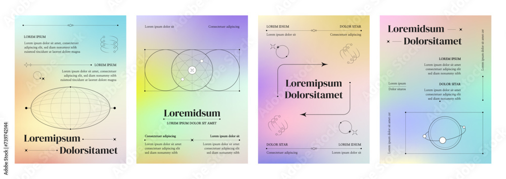 Poster poster and banner template in y2k style with pastel fluid colors gradient background and simple geom