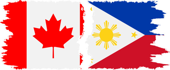 Philippines and Canada grunge flags connection vector