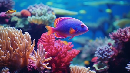 Fototapeta na wymiar fish in the coral, coral reef and fish, Colorful fish, fish in aquarium, coral reef with fish
