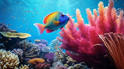 coral reef and fish, Colorful fish,  fish in aquarium, coral reef with fish