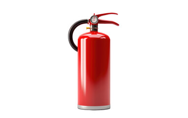 Obraz premium Red Fire Extinguisher. A standard red fire extinguisher, featuring a pressure gauge and hose, is presented. on a White or Clear Surface PNG Transparent Background.