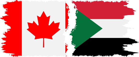 Sudan and Canada grunge flags connection vector