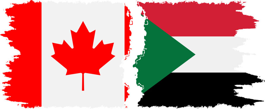 Sudan and Canada grunge flags connection vector