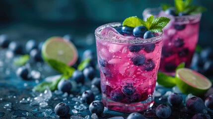 Blueberry Cocktail with Fresh Berries and Lime