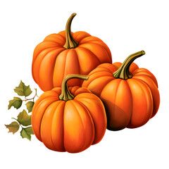 Three Pumpkins Isolated on White transparent Background with Shadow