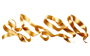 Group of Gold Ribbons. A photo showing a collection of gold ribbons arranged neatly. on a White or Clear Surface PNG Transparent Background.