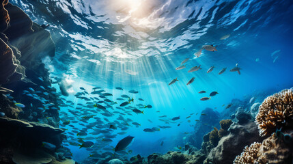 Fototapeta na wymiar large group of fish swimming