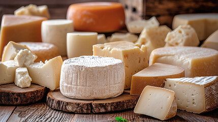 Assorted Cheese Stack on Wooden Table