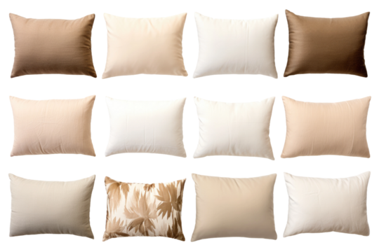Stack of Pillows Arranged in a Piled Formation. A group of pillows with various colors and patterns stacked one on top of another forming a pile.