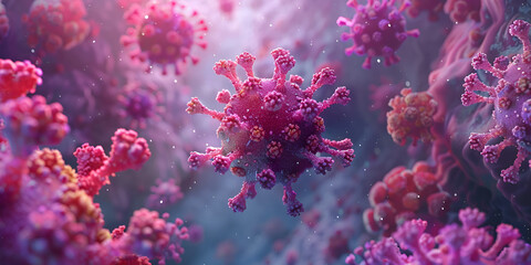  green influenza virus disease pandemic illustration 3D render of a medical with virus cells bacteria. Multiple realistic coronavirus particles floating concept.